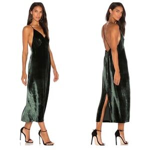 J BRAND Blessing Velvet Midi Dress Womens Medium Emerald Green Cross Strap